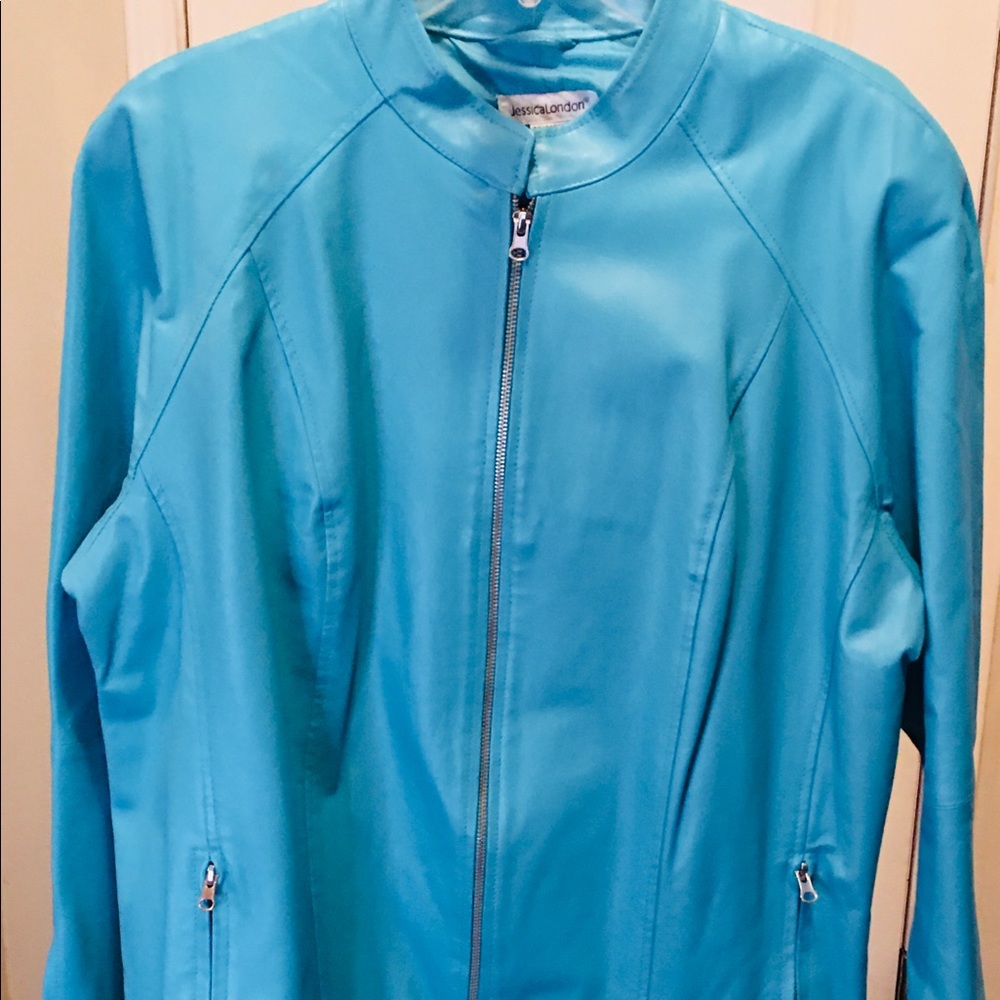 New without Tags Jessica London Turquoise Leather Jacket Size 18